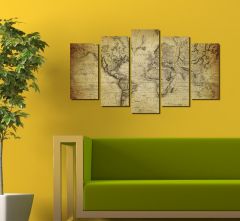 Dünya Haritası 5 Parça Mdf Tablo 100x60 cm